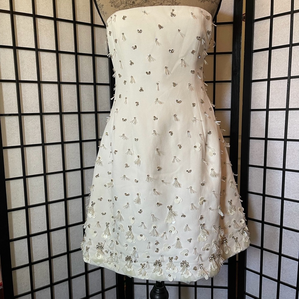 Jonathan Simkhai Strapless Ivory Embellished Mini Dress